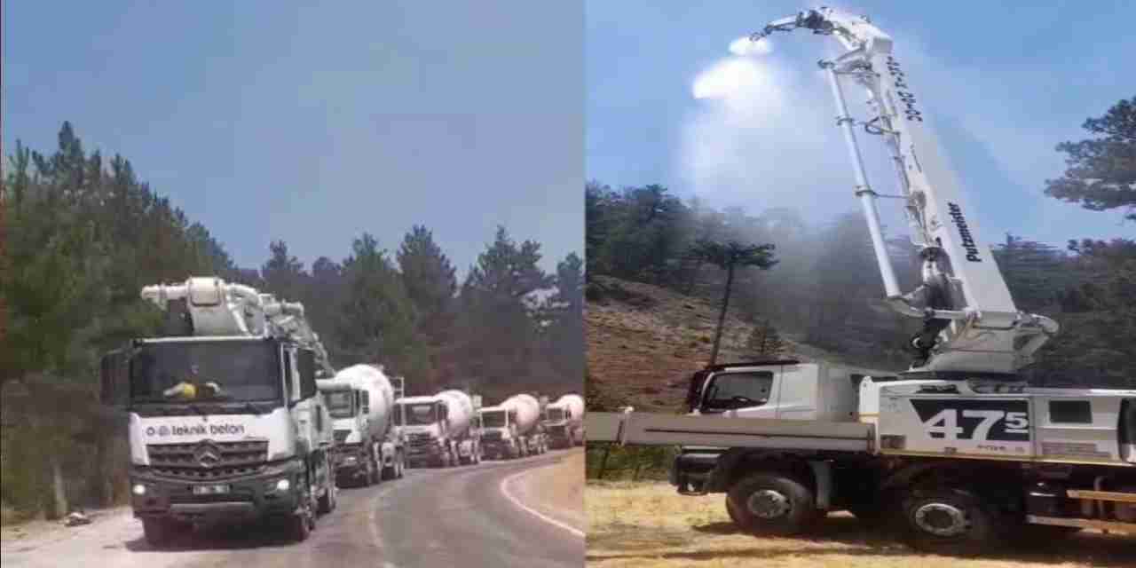 Yangına yetişilemiyor: Beton pompasıyla alevlere su sıktılar