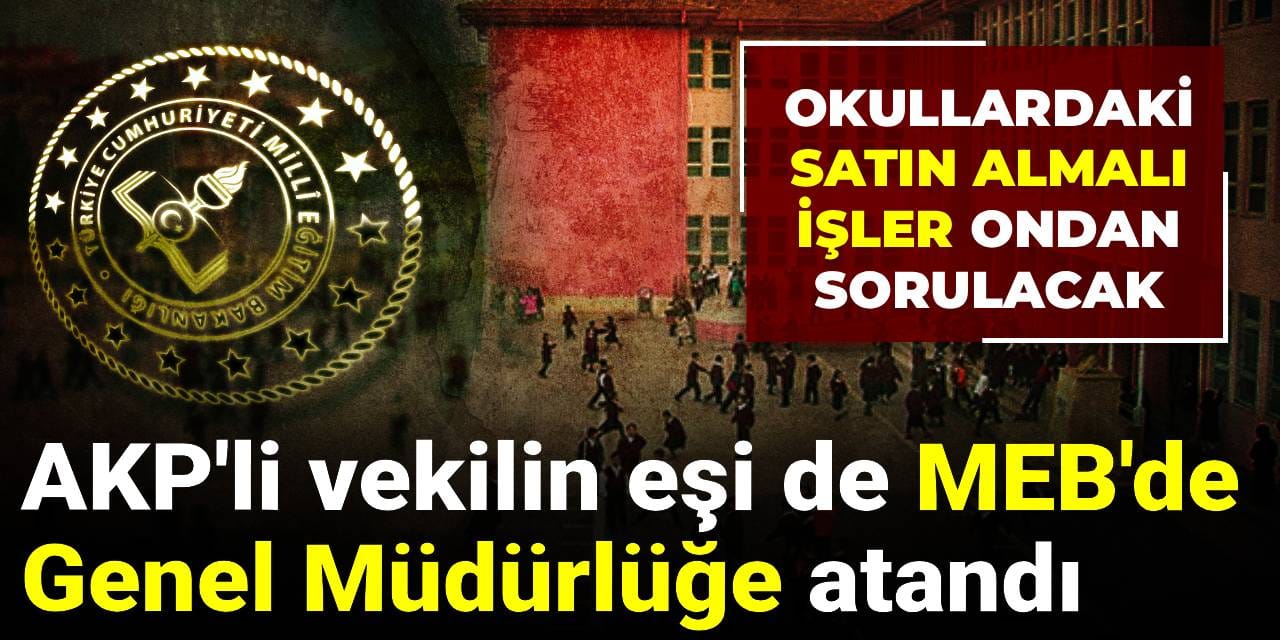AKP'li vekilin eşi de MEB'de Genel Müdürlüğe atandı: Okullardaki satın almalı işler ondan sorulacak
