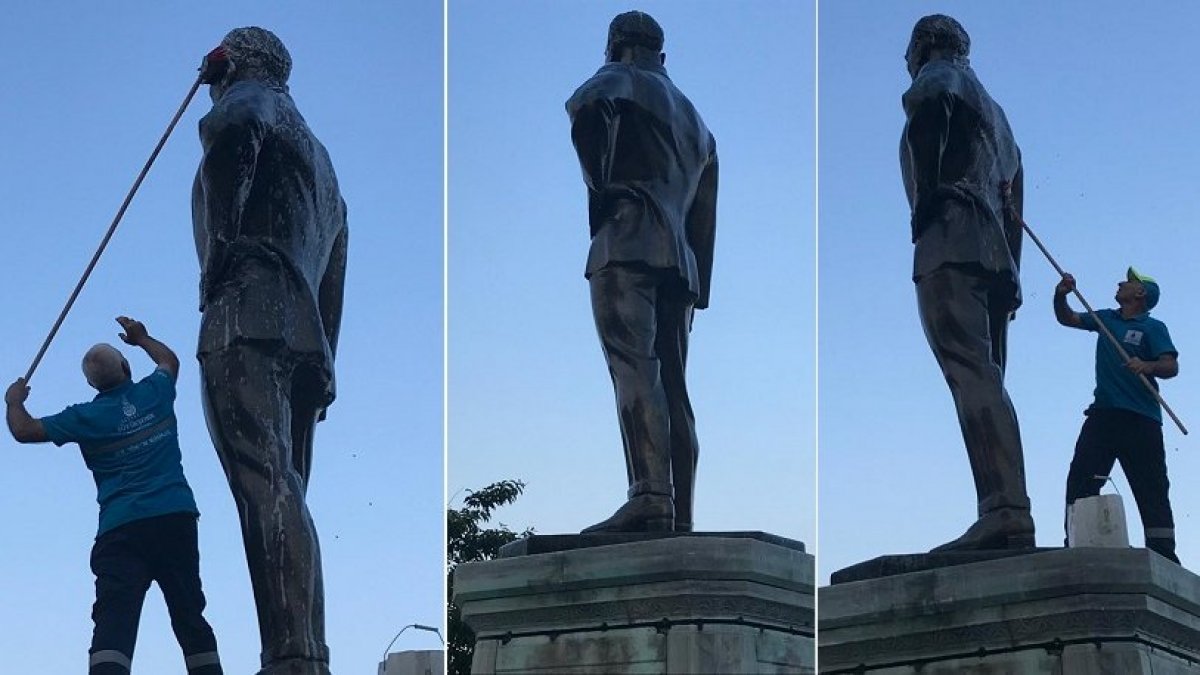 İmamoğlu'nun başkanlığı sonrası İstanbul'da Atatürk anıtları temizlenmeye başlandı!