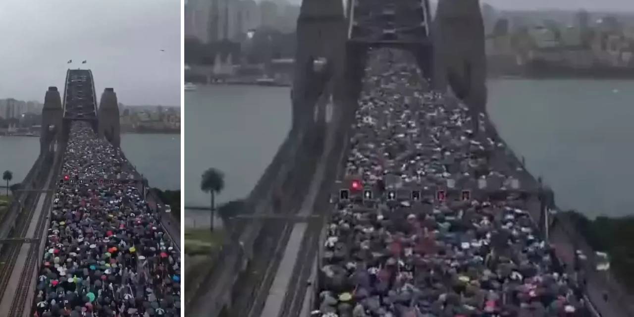 Filistin'e destek için yürüyenler köprüye sığmadı