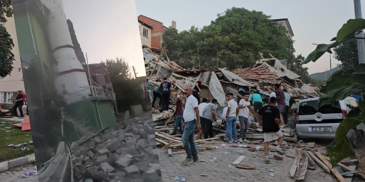 Balıkesir'deki depremde bir mahalle camisinin minaresi yıkıldı