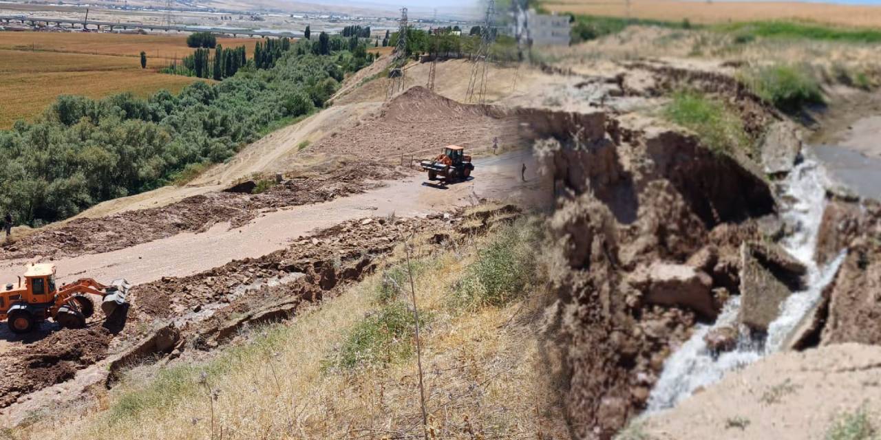 Sulama kanalındaki çökme ulaşımı felç etti!