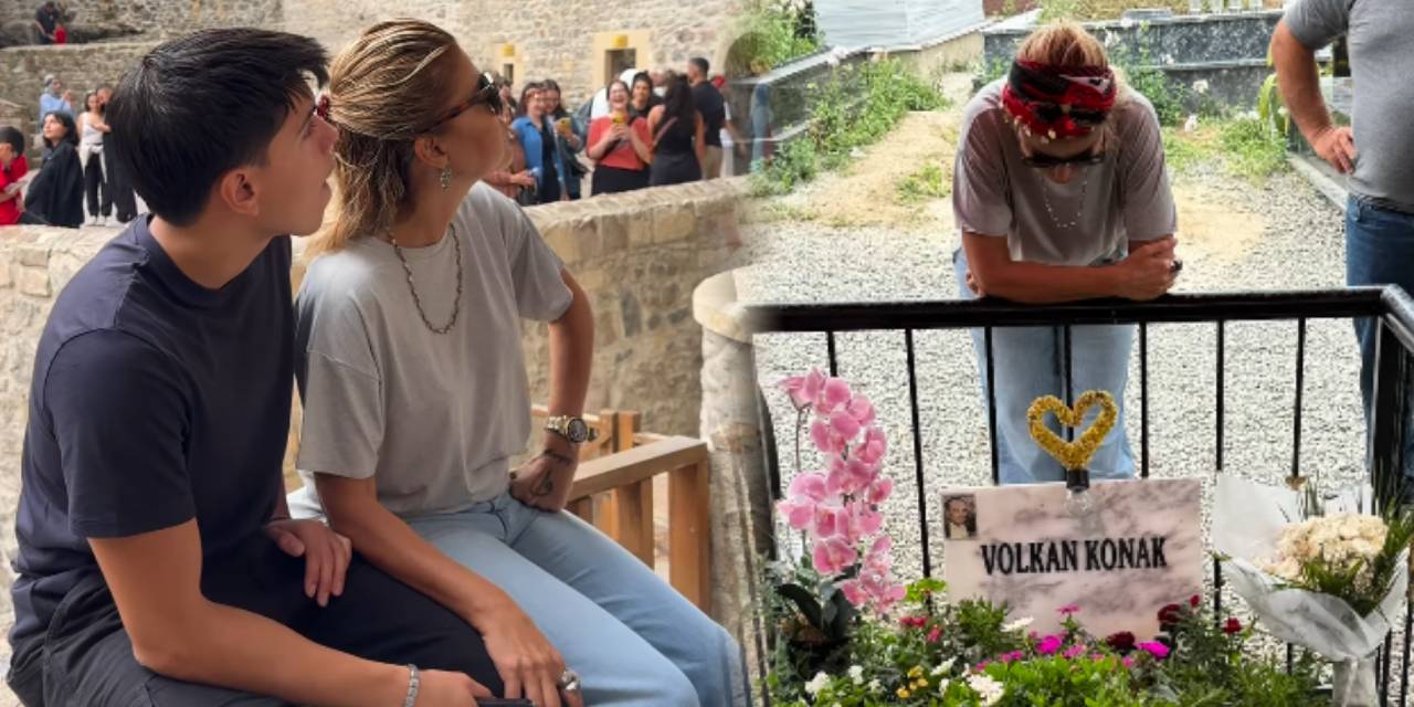 Gülben Ergen yanına oğlunu aldı: Volkan Konak'ın mezarına gitti