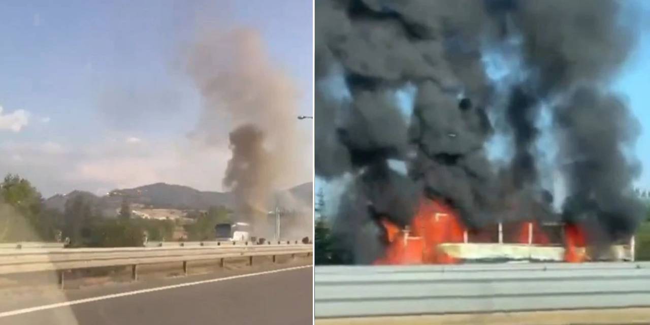 Ankara'da seyir halindeki yolcu otobüsü alev aldı