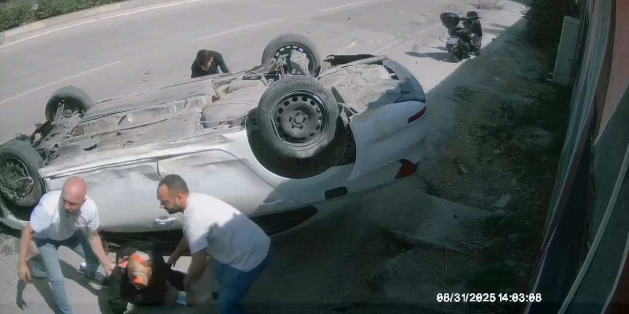 Refüje çarpıp taklalar attı: O anlar kamerada