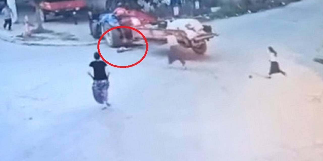 Bir babanın zor anları! Yola fırlayan oğlunu  istemeden traktörle ezdi