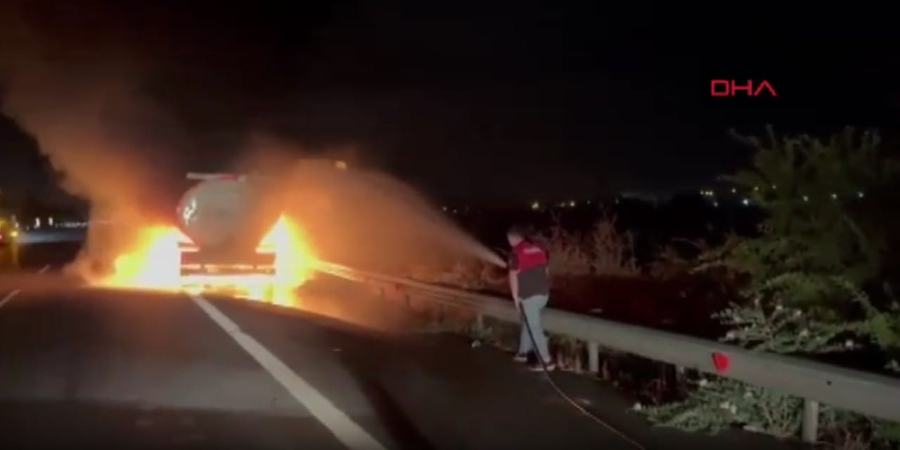 Otoyolda seyir halindeki tanker alev topuna döndü