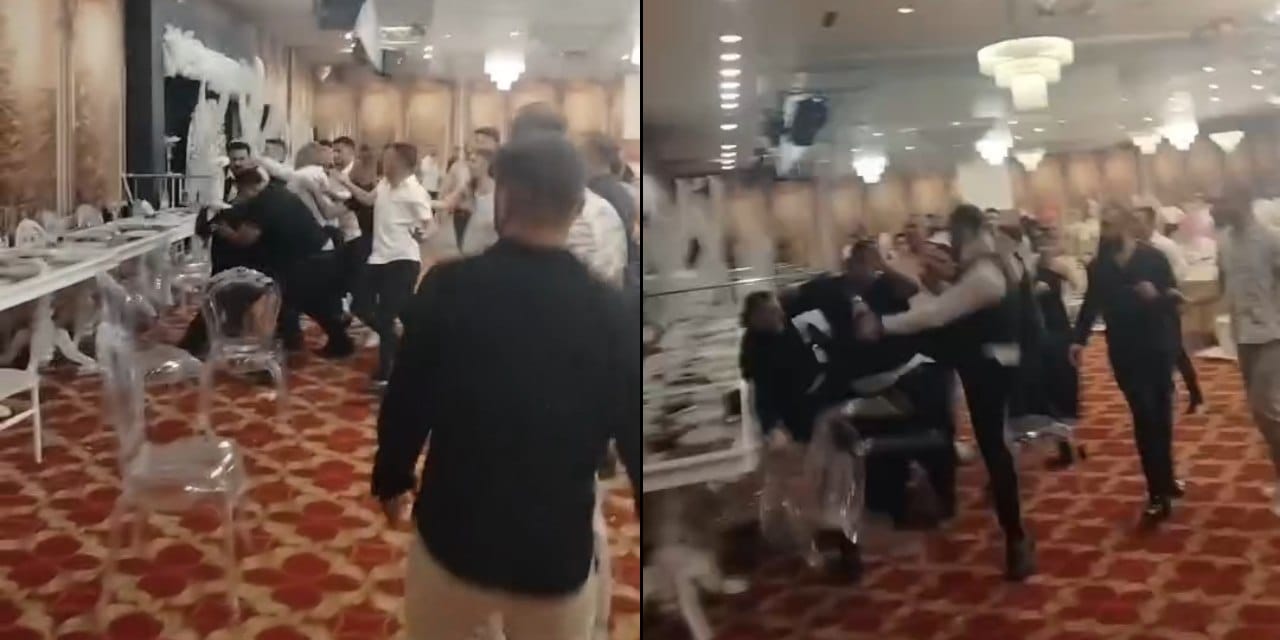 Düğün salonu savaş alanına döndü: Tekmeler havada uçuştu