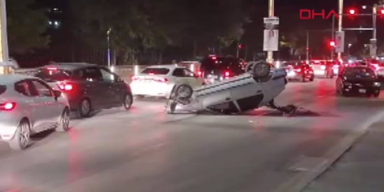 Takla atan otomobilden burunları bile kanamadan çıktılar