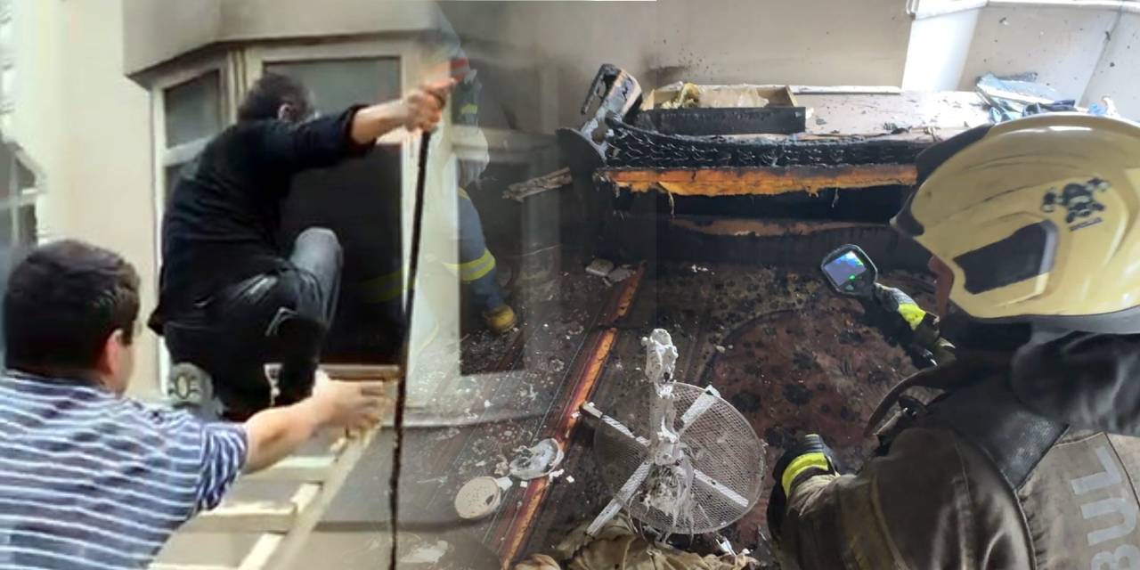 Çıkan itfaiyeden önce inşaat işçileri koştu! Camı kırıp müdahale ettiler