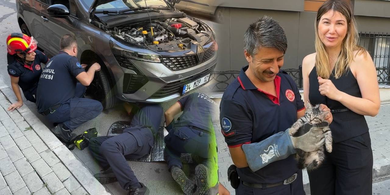 Aracın içinde sıkışan yavru kediyi son anda fark etti! Yardıma itfaiye koştu