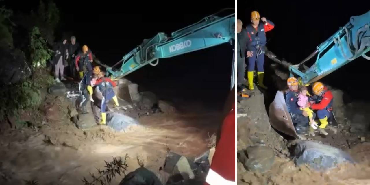 Rize'de sel felaketi! Mahsur kalanlar kepçeyle kurtarıldı