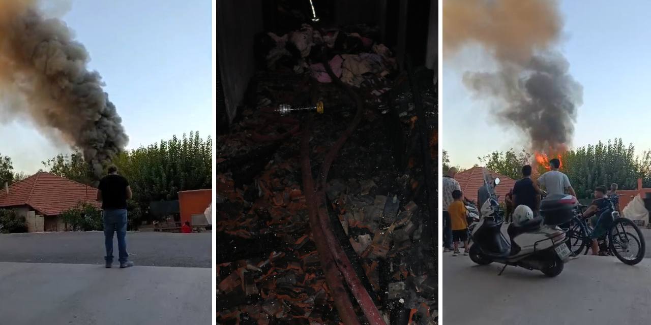 Ev yanarken çatı çöktü