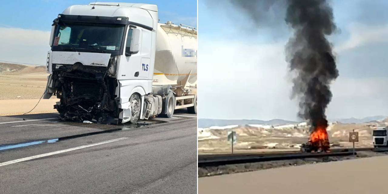 Ankara'da TIR'la çarpışan araç alev aldı: Sürücü hayatını kaybetti