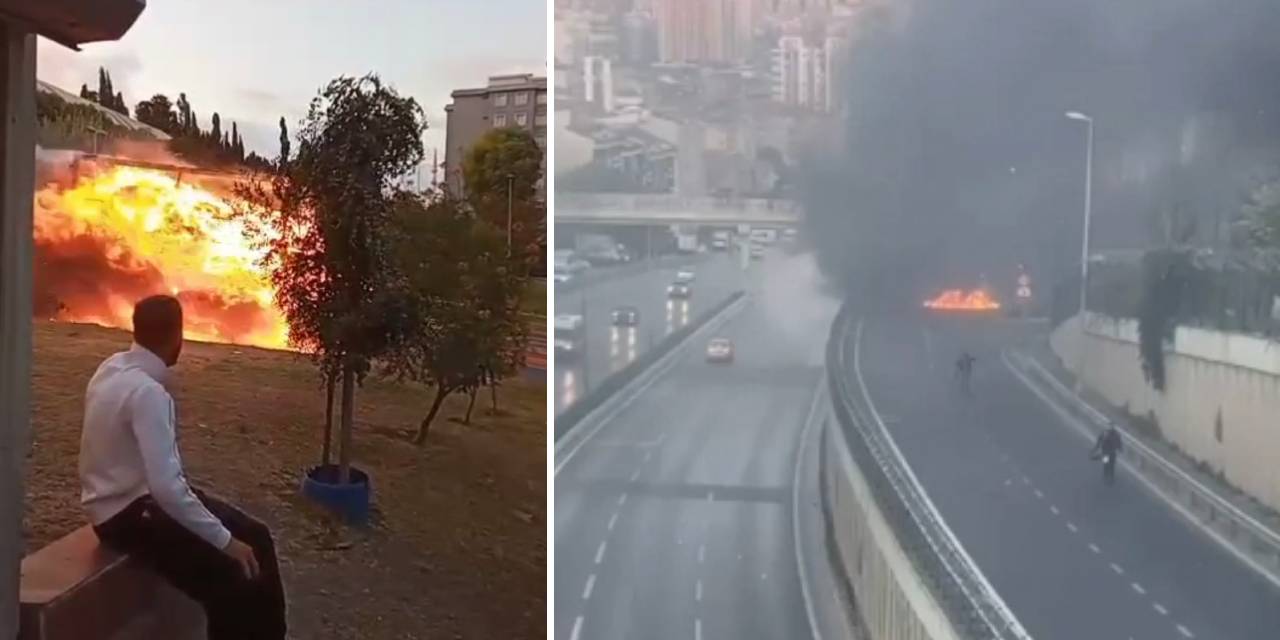 Kargo kamyoneti alev alev yandı