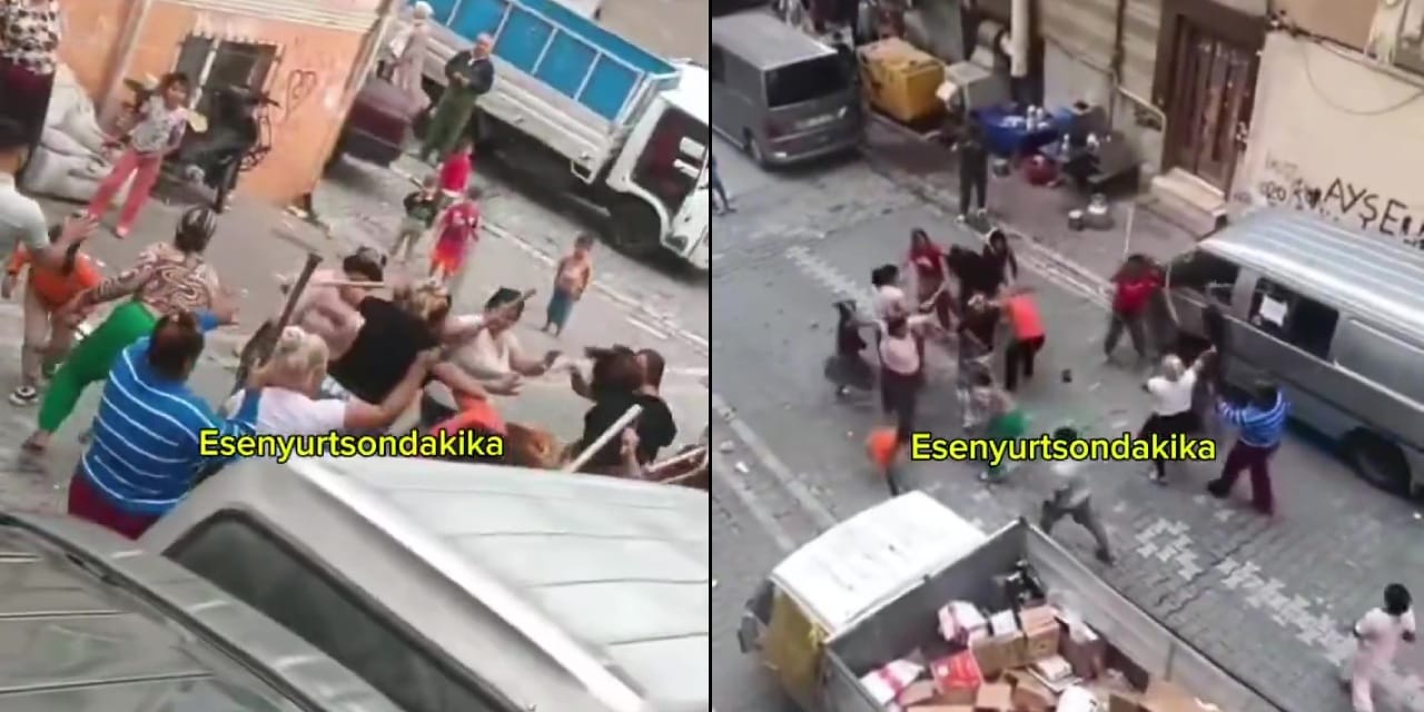 Kadınların sopalı kavgasına çocuklar da karıştı! O anlar kamerada