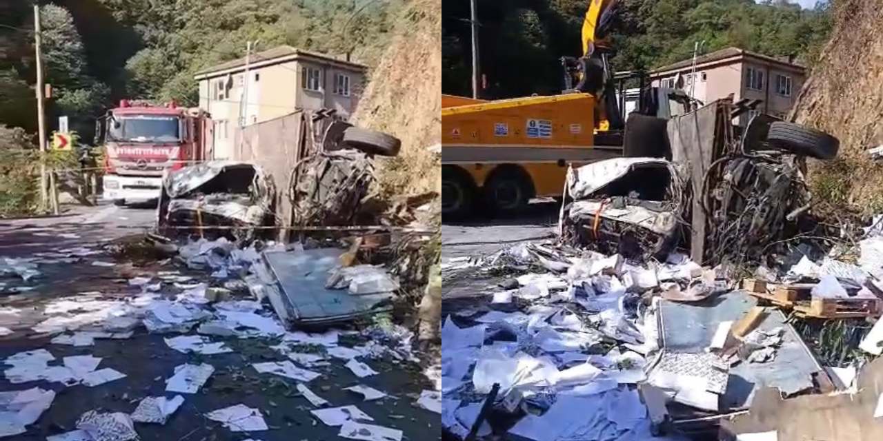 Sarıyer'de savrulan kamyon alt yola düştü: 2 yaralı