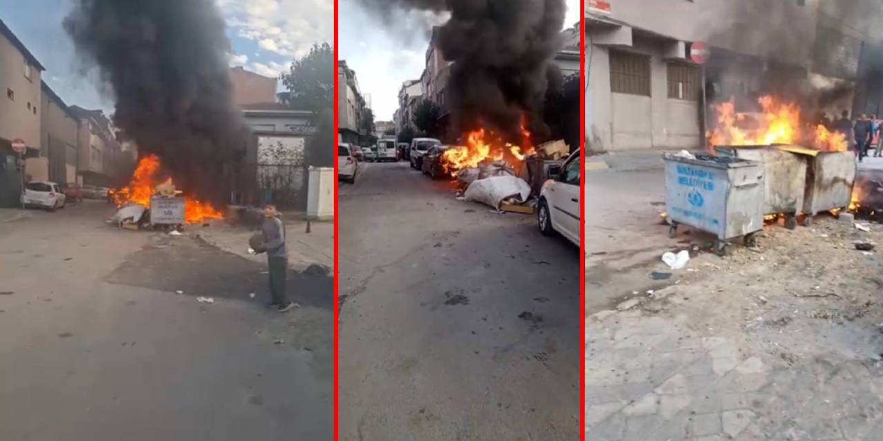 Çöp konteynerindeki yangın park halindeki otomobile sıçradı