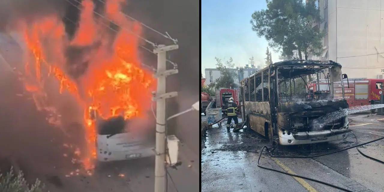 Park halindeki özel halk otobüsü yandı