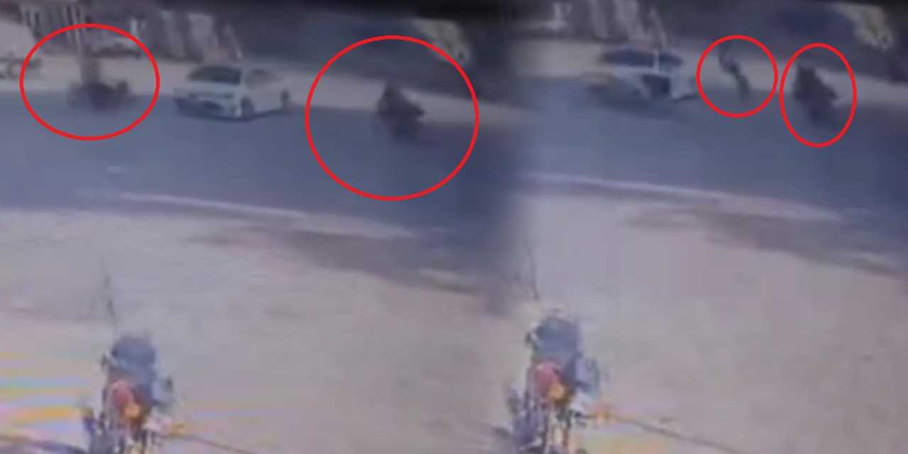 Akılalmaz kaza kamerada! Kazada savrulan motosikletli yoldaki yaşlı çifte çarptı