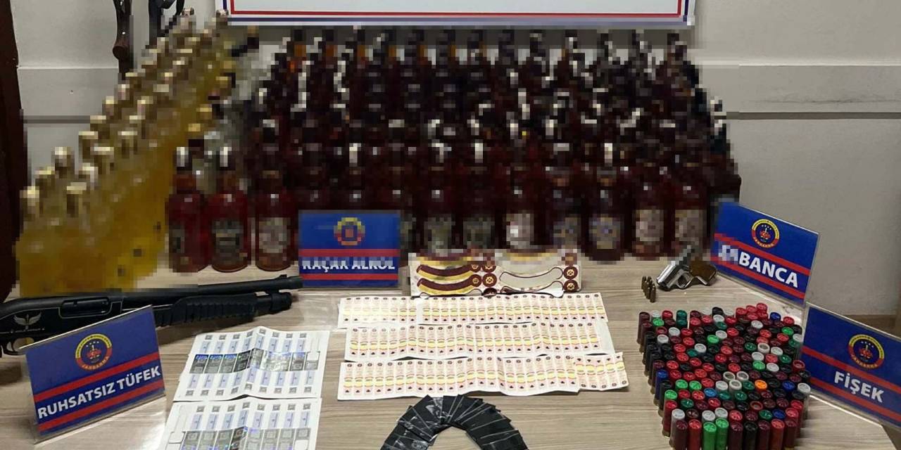Evinde sahte içki ve ruhsatsız silahlarla yakalanan şüpheliye gözaltı