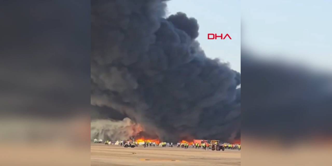 Havalimanında yangın paniği! Dev duman bulutu etrafı sardı