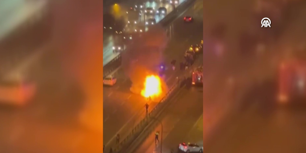 E-5'te seyir halindeki otomobil alev topuna döndü! Kıl payı kurtuldular