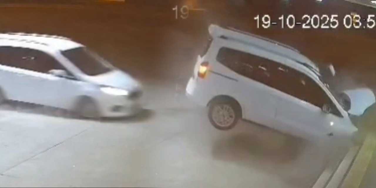 Kontrolden çıkan araç akaryakıt istasyonuna daldı!