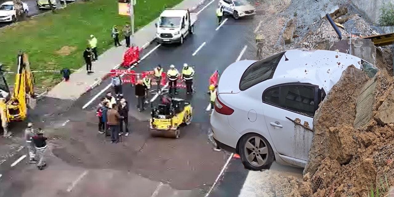 Sağanak İstanbul'u fena vurdu! Yol çöktü toprak kaydı: İstinat duvarı 3 aracın üzerine böyle çöktü