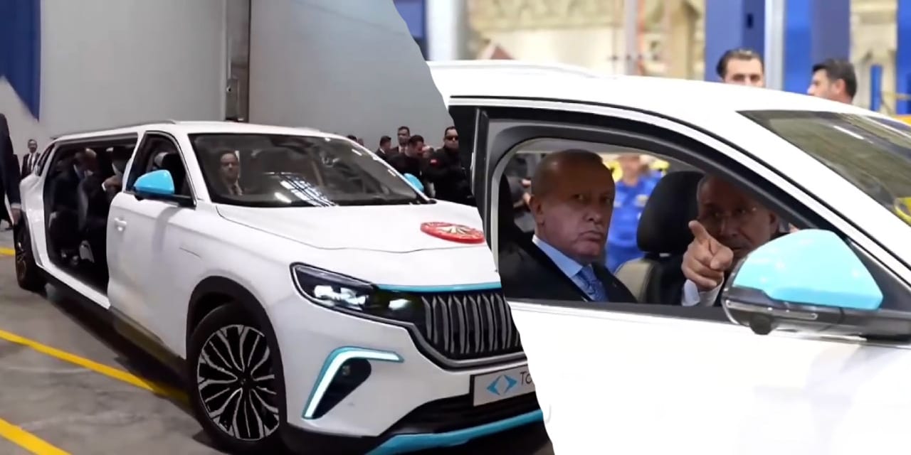 TOGG'un limuzin modeli ilk kez ortaya çıktı! Erdoğan en önde Fuat Tosyalı da direksiyon başında