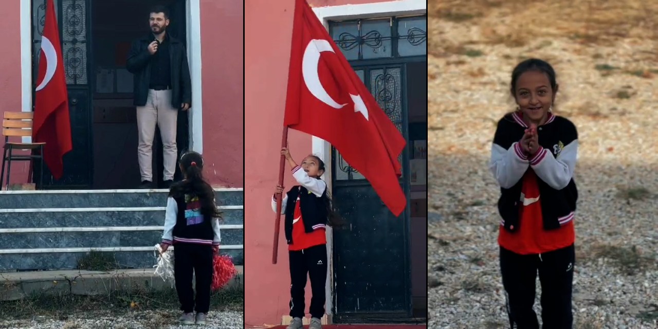 Bir öğrencili okulda Cumhuriyet Bayramı kutlaması