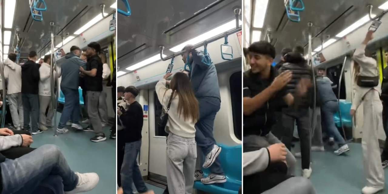 Marmaray'da tekme ve yumruklu kavga