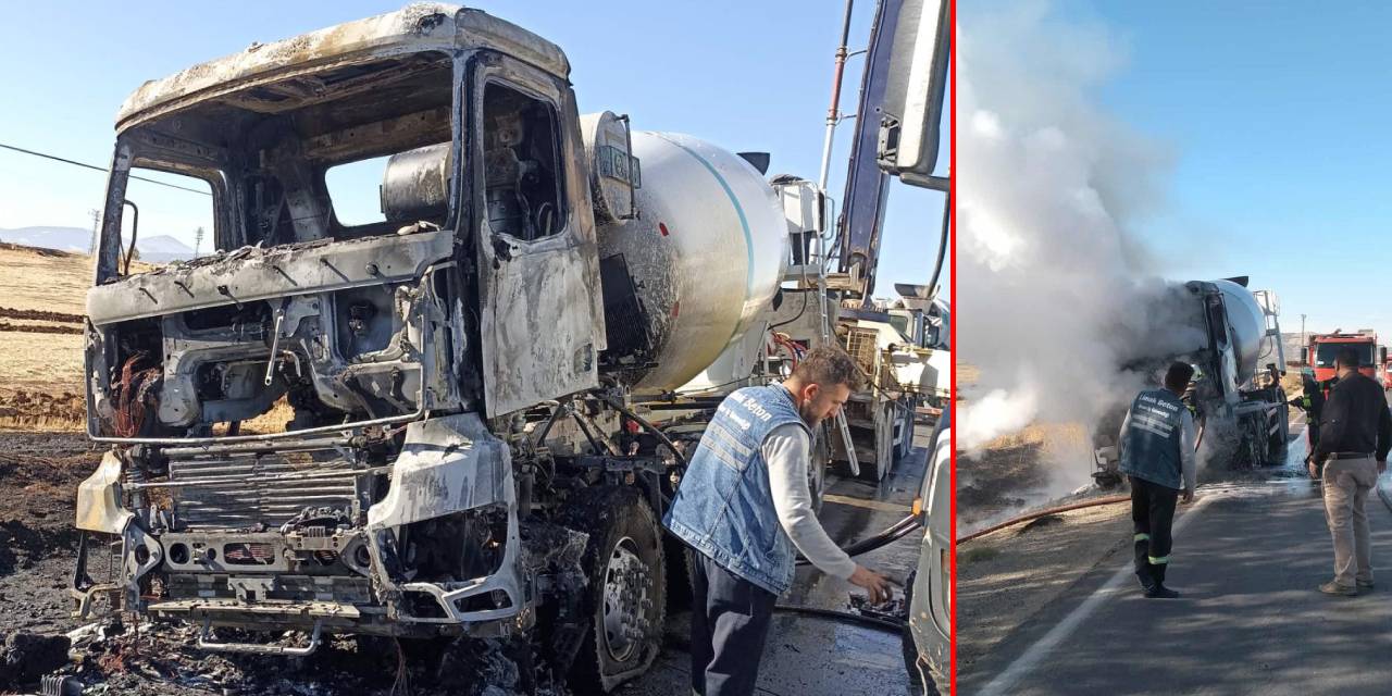 Seyir halindeki beton mikseri alev aldı: Sürücü canını zor kurtardı