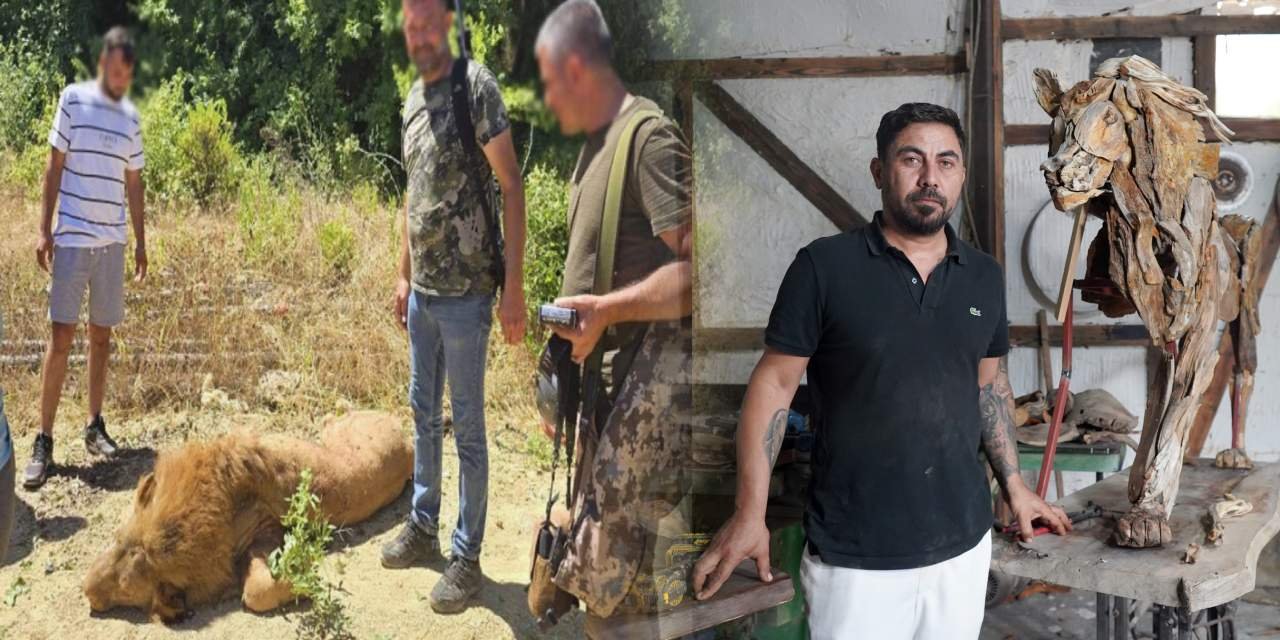 Antalya'da öldürüp başında poz vermişlerdi: Aslanın heykeli yapıldı