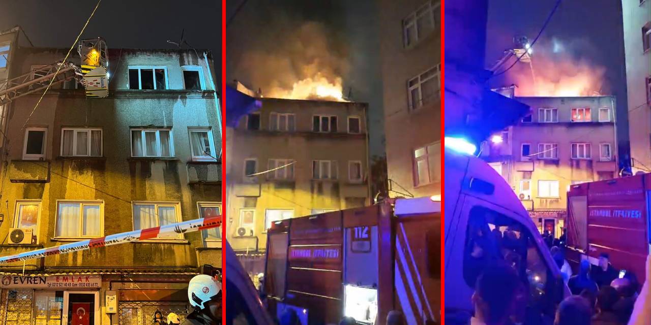 Fatih'te korkutan yangın: 3 katlı binanın çatısı alev alev yandı