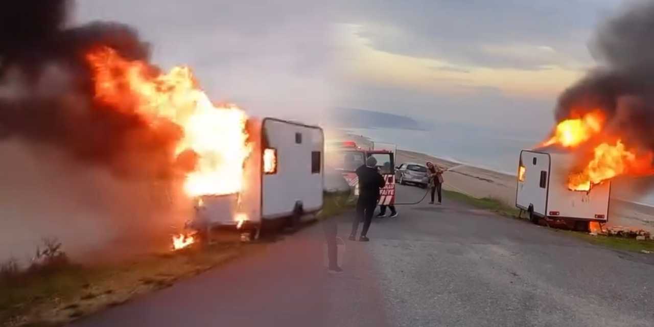 Çatalca’da karavan alev alev yandı!