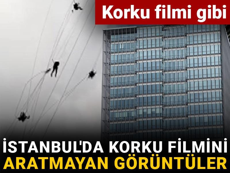 Gökdelen temizliği yapan işçiler havada asılı kaldı! İstanbul'da korku filmini aratmayan görüntüler