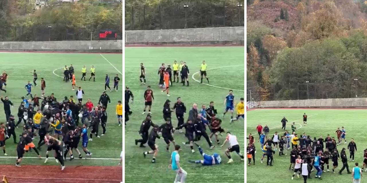 Futbol sahası savaş alanına döndü! Sahada ayrı tribünde ayrı kavga: O anlar kamerada
