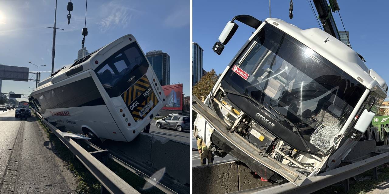Kadıköy'de servis minibüsü bariyerlere çıktı
