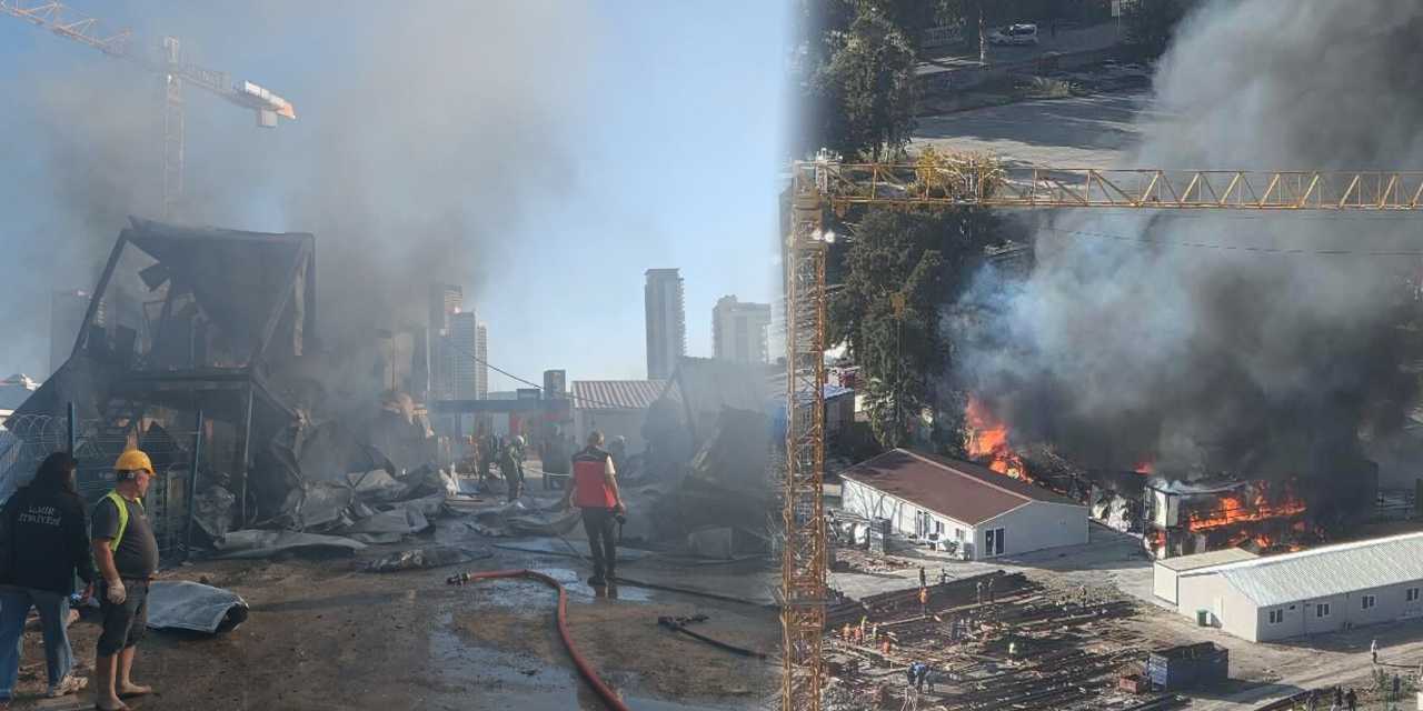 Şantiyede yangın paniği: Alevler 2 otomobile sıçradı