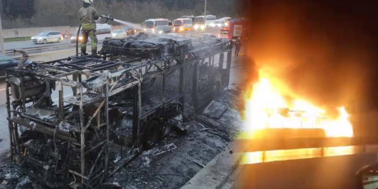 İETT otobüsü alev topuna döndü! Geriye demir yığını kaldı