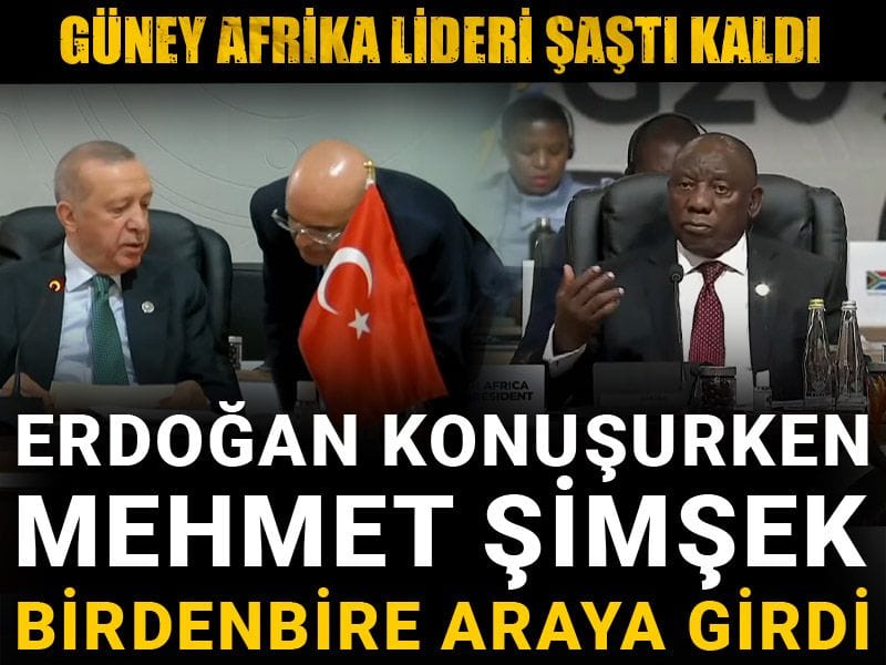 Erdoğan konuşurken Mehmet Şimşek birdenbire araya girdi! Güney Afrika lideri şaştı kaldı