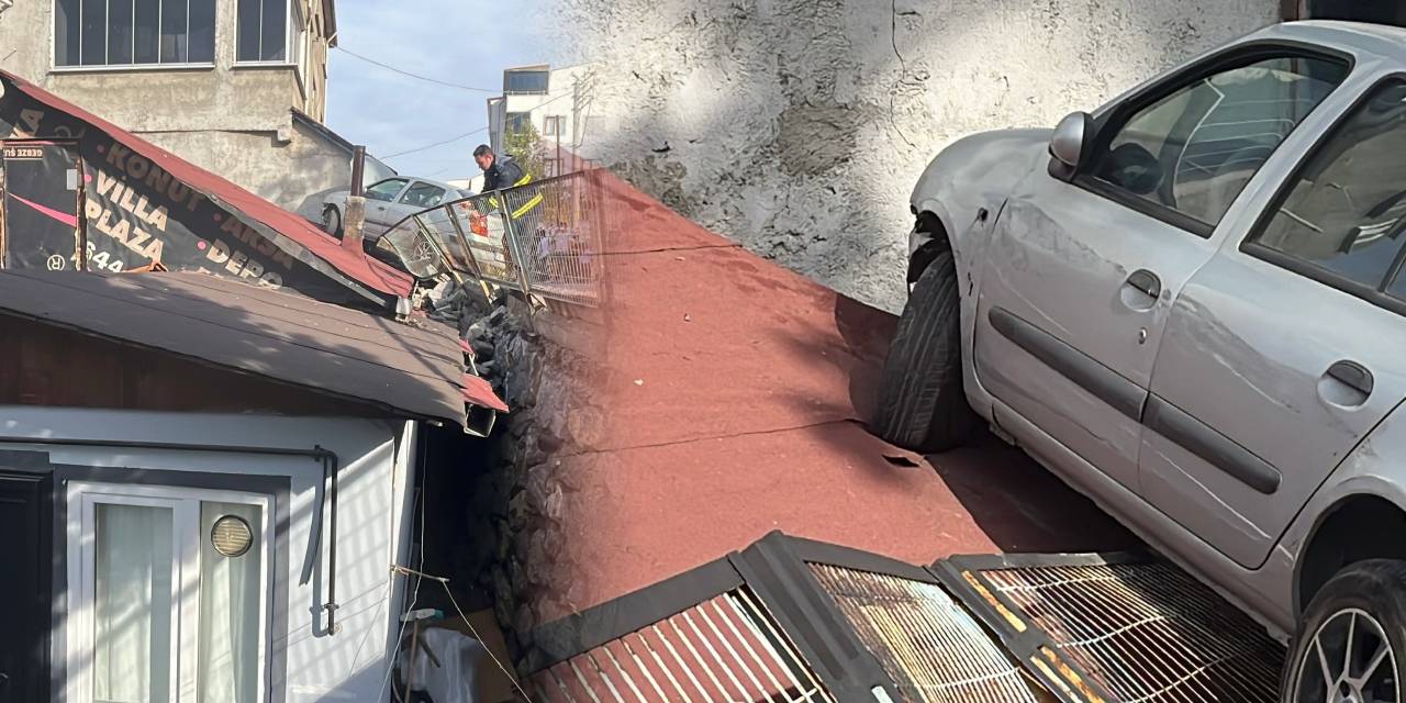 Kocaeli’de korkunç kaza: Park halindeki araca çarptı evin çatısına uçtu