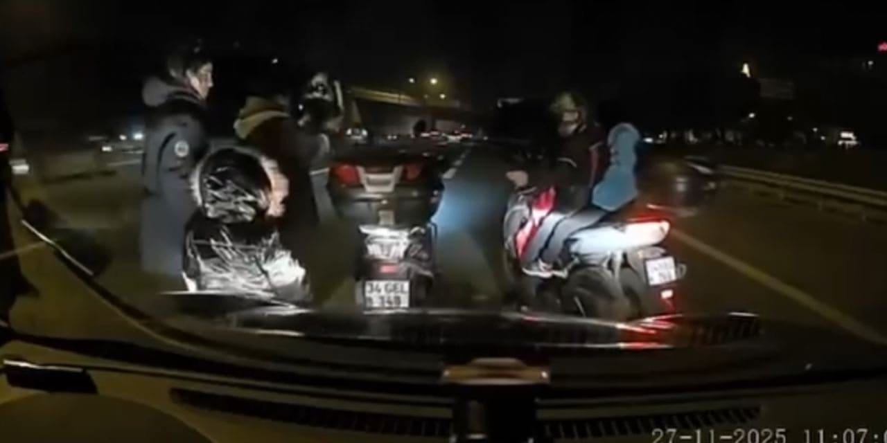 TEM'de akan trafikte çocuğuyla yol kesti