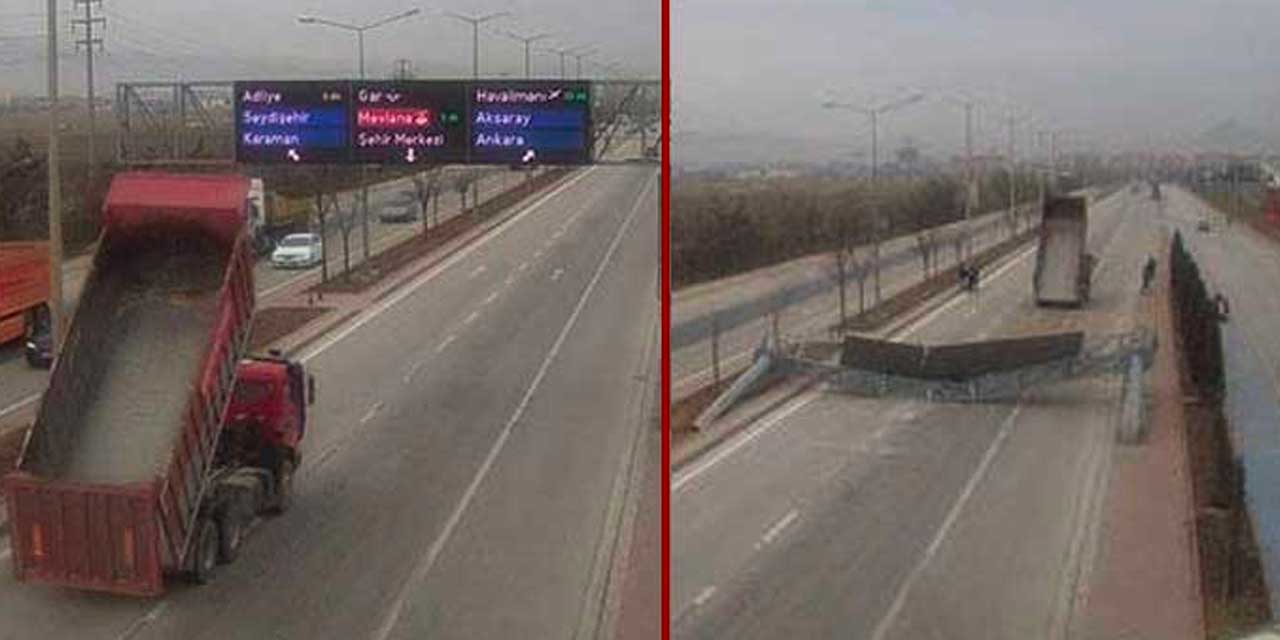 Sürücünün açık unuttuğu damper yön levhasını böyle devirdi