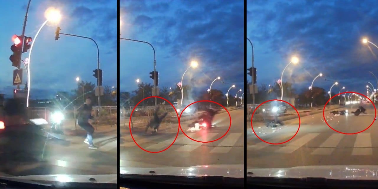 Motosikletin yayaya çarptığı kaza kamerada: Yola savrulan yaya ile sürücü yaralandı