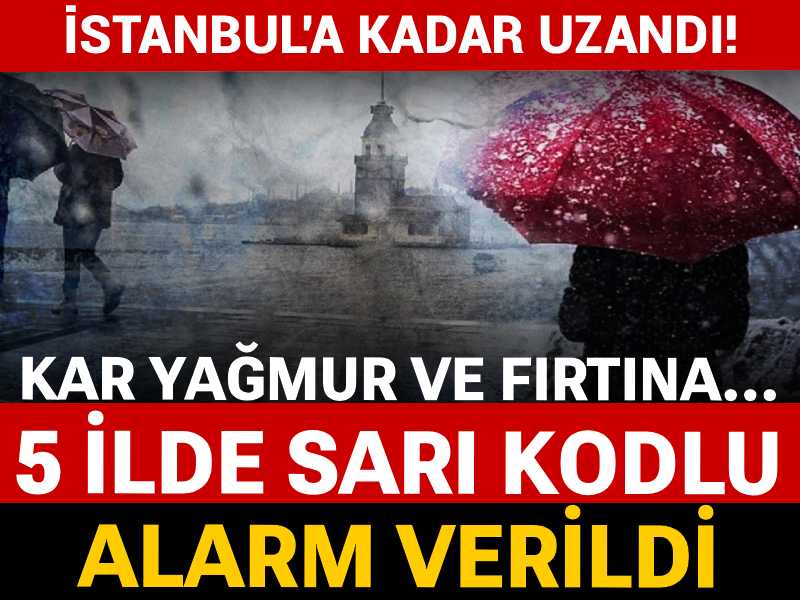 İstanbul'a kadar uzandı! Kar yağmur ve fırtına uyarısı geldi: 5 ilde sarı kodlu alarm verildi