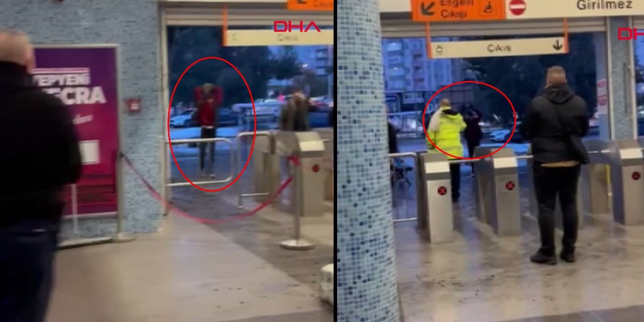 Metro turnikelerinde güvenliğe taşlı saldırı: O anlar kamerada