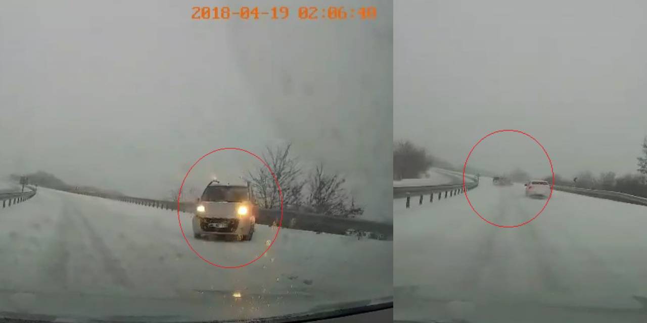 Karlı yolda korkutan anlar! Kontrolden çıkan araç oradan oraya savruldu