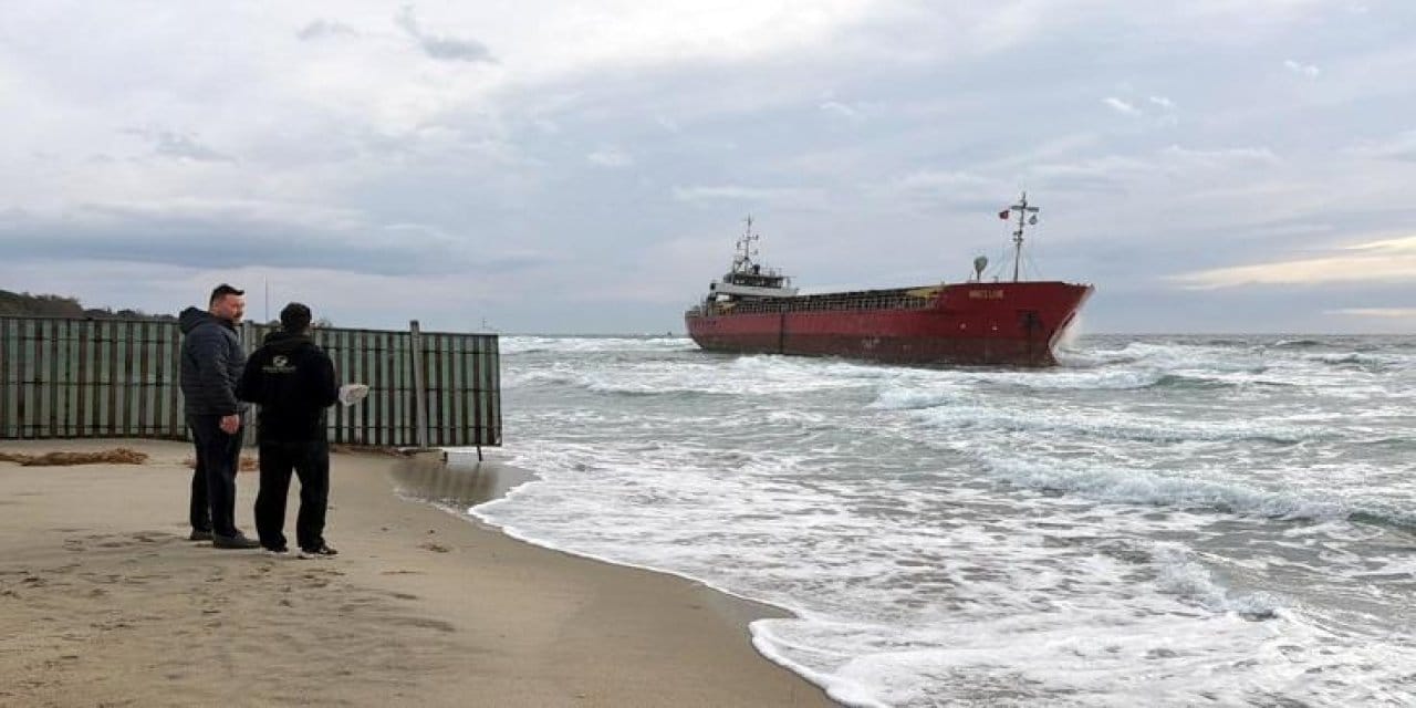 Dev yük gemisi plaja saplandı